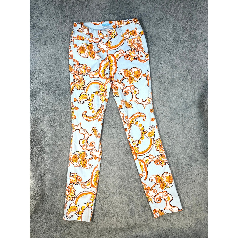 J McLaughlin Mid Rise Slim leg Dixie Pants Seaside Blue Orange‎ Womens 4 FLAW